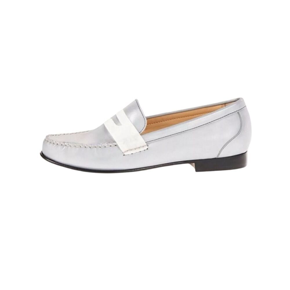 Reflective COLE HAAN Loafers White/Silver Monroe Penny Argento Size 5.5